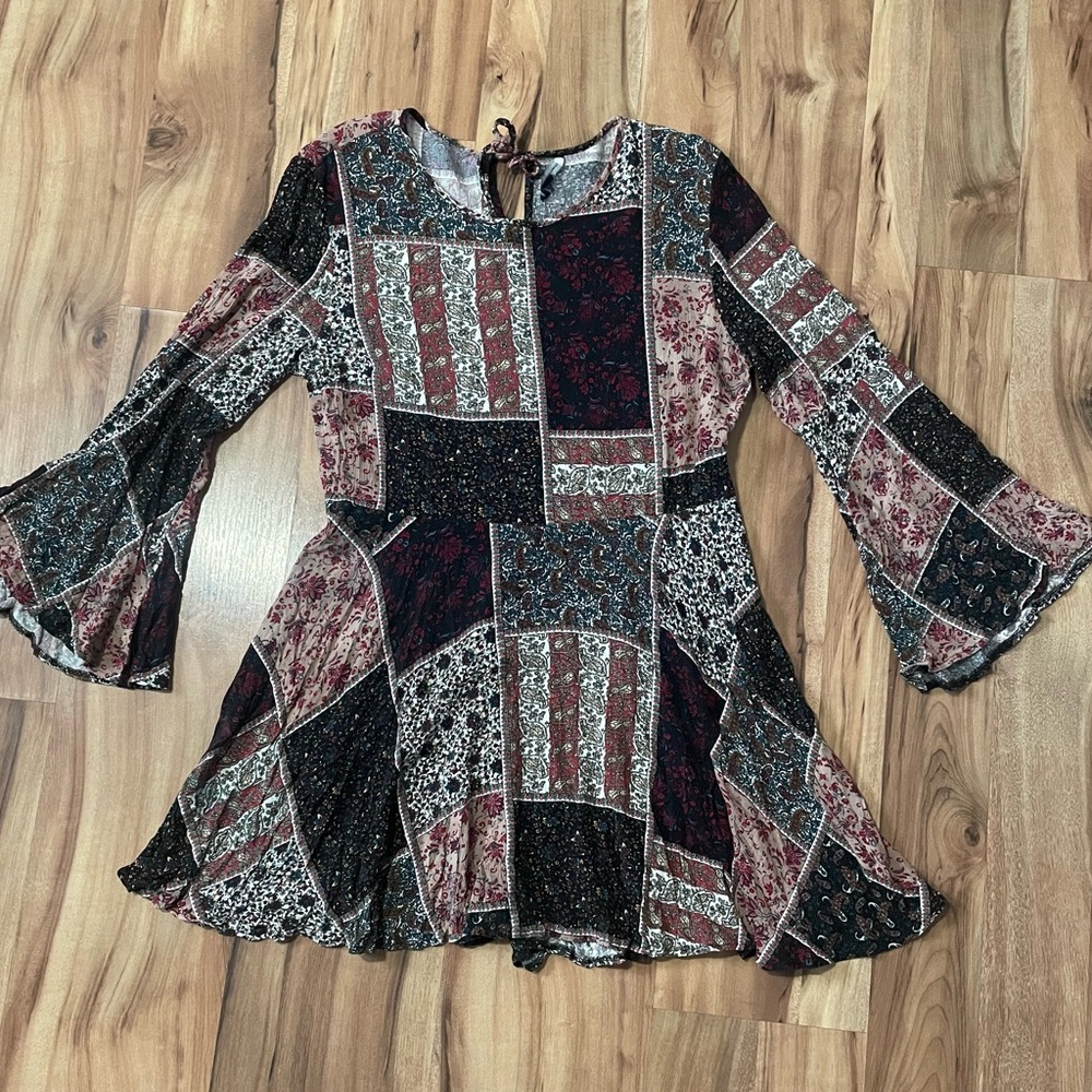 American Eagle Bell Sleeve Patchwork Swing Dress … - image 1